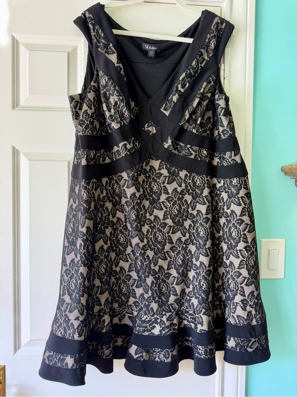 Black Lace Overlay A-Line Dress